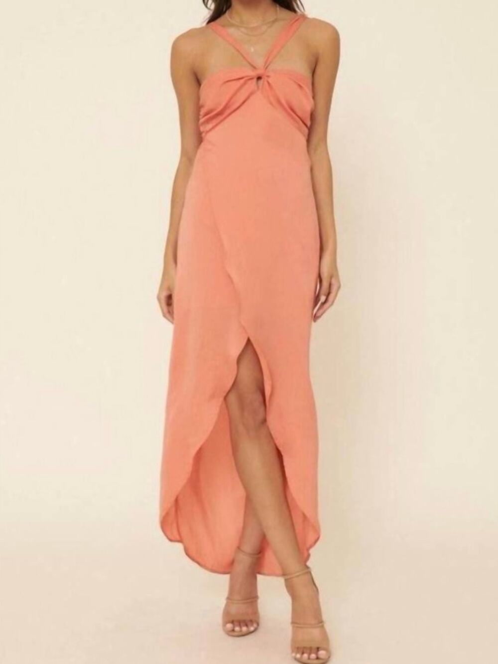NWT Promesa Cape Cod Tulip Hem Open Back Maxi Dress In Coral Size Medium